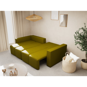 Daryl - canapé d'angle réversible 4 places convertible avec coffre en tissu texturé - Vert