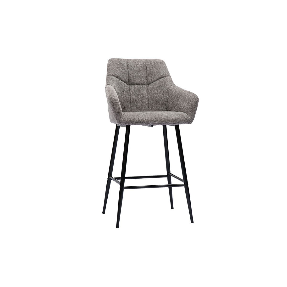 Tabourets de bar avec sièges matelassés en tissu effet velours texturé gris et métal noir H65 cm (lot de 2) MONTERO