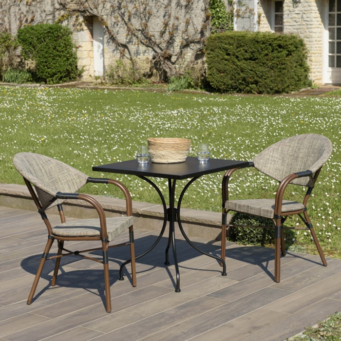 VIANNEY - Ensemble de jardin -table 70x70cm et 2 chaises grises