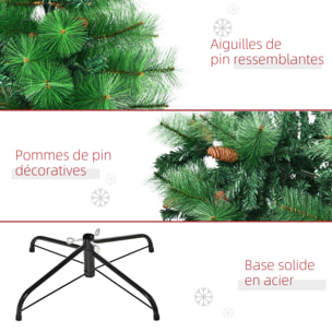 Sapin de Noël artificiel 782 branches épines grand réalisme avec pommes de pin - hauteur 180 cm vert