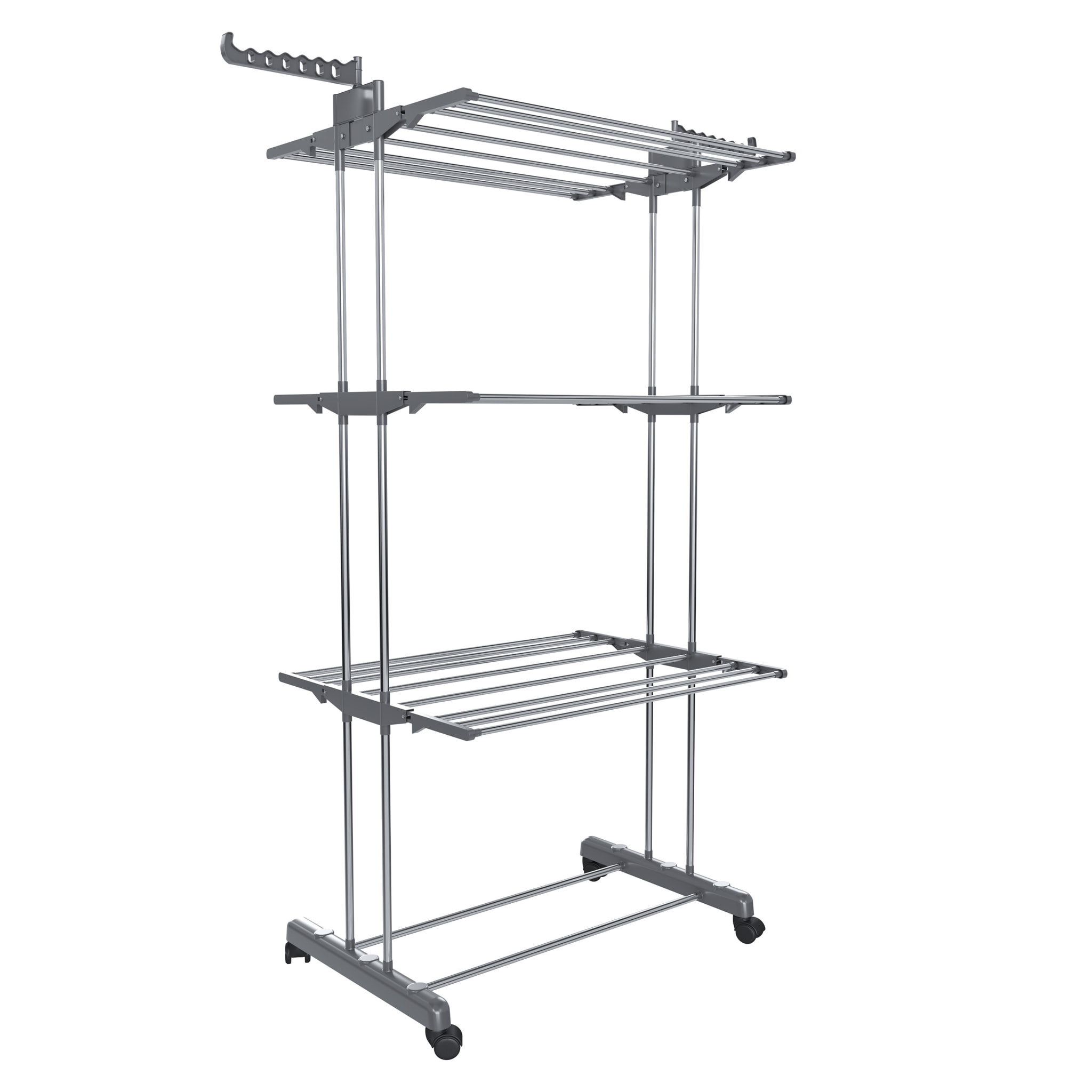 Stendibiancheria A Rotelle Stendino A Torre Verticale In Acciaio E ABS 4 Piani Pieghevole Salvaspazio Con Ali Richiudibile Biancheria Interno Grigio