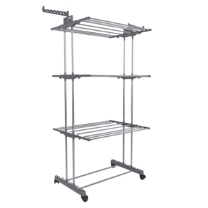 Stendibiancheria A Rotelle Stendino A Torre Verticale In Acciaio E ABS 4 Piani Pieghevole Salvaspazio Con Ali Richiudibile Biancheria Interno Grigio