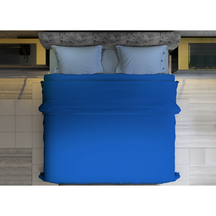 Completo Lenzuola Bicolor Estate/Inverno 100% Cotone Tinta Unita Amici Blu/Azzurro