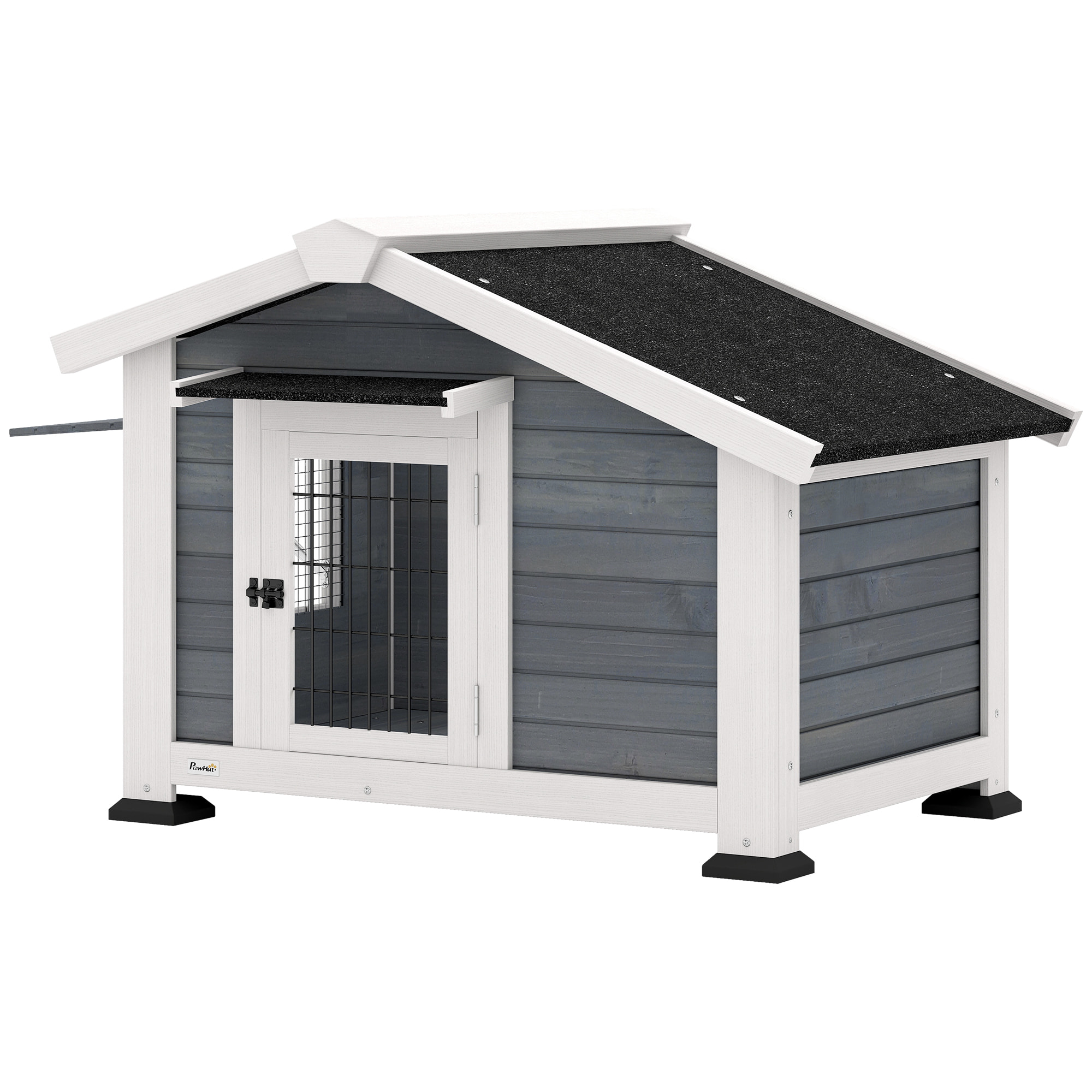 Niche chien bois sur pieds - porte verrouillable, fenêtre volet - marquise et toit bitumé