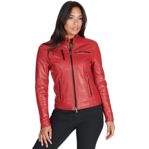 Giacca biker in pelle rossa nappa effetto liscio