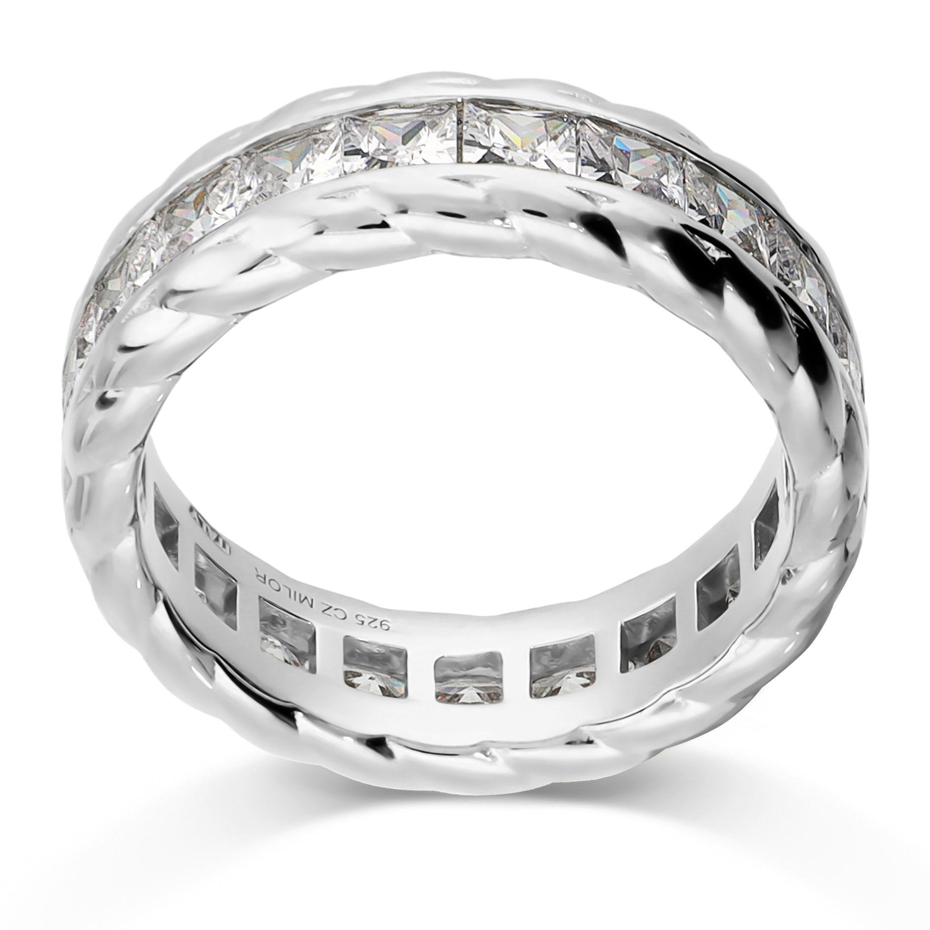 Anello Veretta Texture in Argento 925 con Cubic Zirconia
