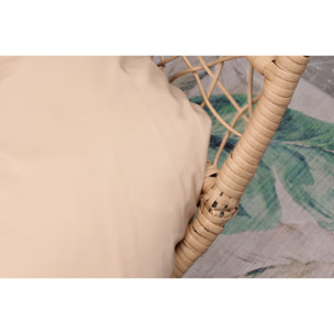 Fauteuil œuf sur pied en résine beige effet rotin JIMMY