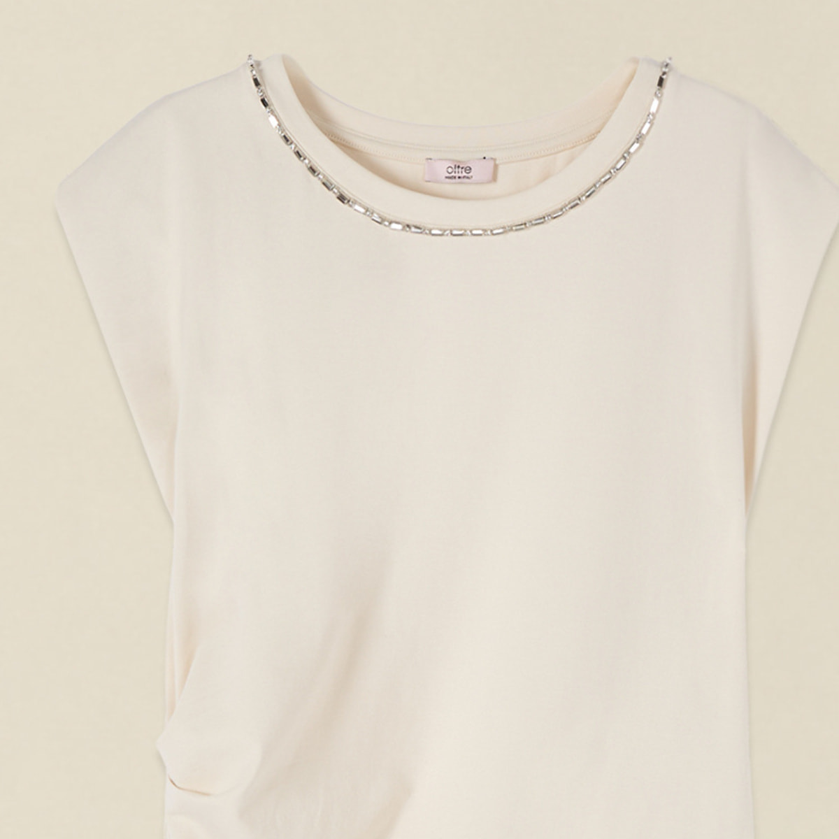 Oltre - Top in jersey con ricamo gioiello - Bianco