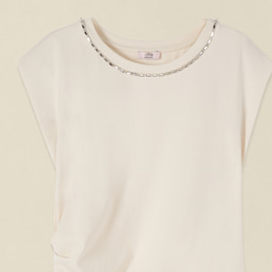 Oltre - Top in jersey con ricamo gioiello - Bianco