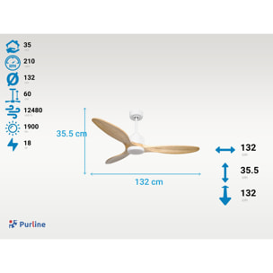 Ventilateur de plafond Réversible  Thermostat Dimmable Wifi Moteur à courant continu Toits en pente Télécommande Lumière à trois tons Hypersilence Mémoire