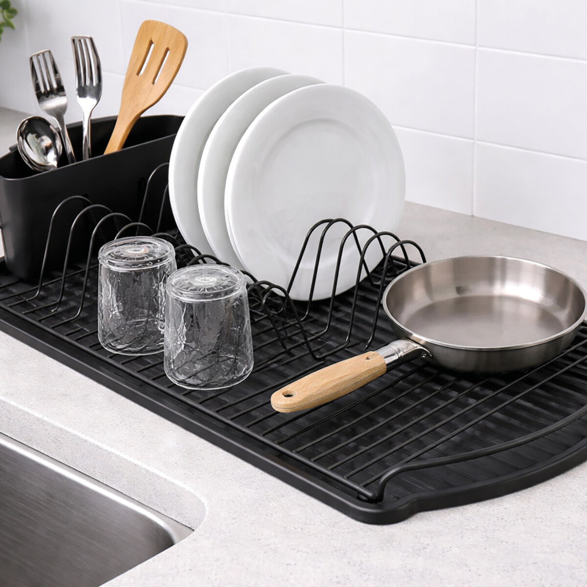 Egouttoir à  vaisselle avec plateau en Acier Noir mat MSV