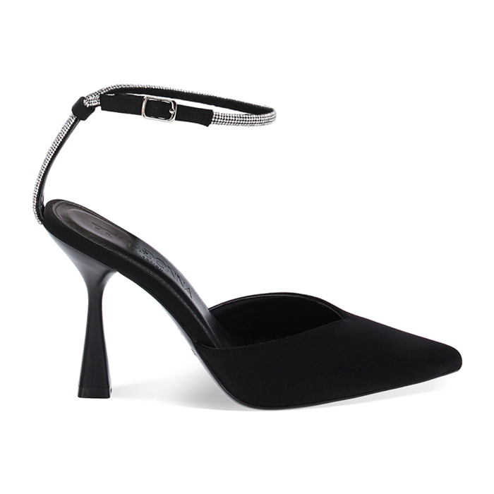 Décolleté slingback nere in lycra, tacco 9,7 cm