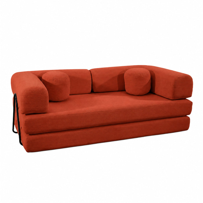 Canapé compressé convertible modulable 3 places en velours côtelé terracotta DEAN