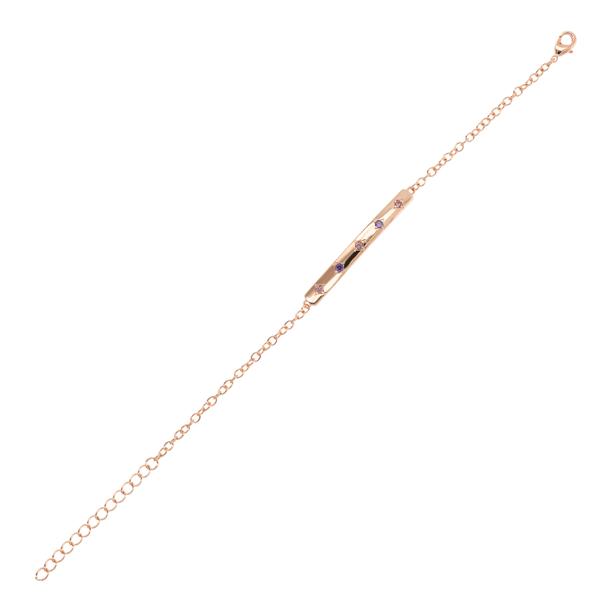 Bracciale Catena Rolo con Placchetta Étoile e Punti Luce in Cubic Zirconia Rosa