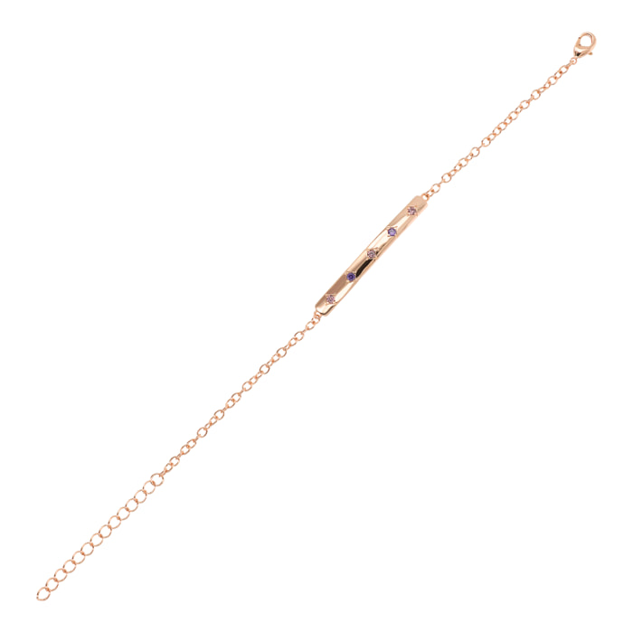 Bracciale Catena Rolo con Placchetta Étoile e Punti Luce in Cubic Zirconia Rosa