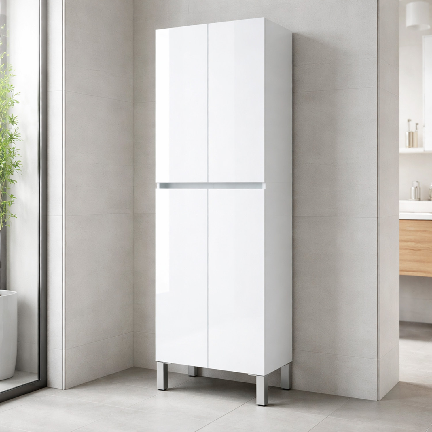 Colonna Bagno 4 Ante Con Ripiani Regolabili Mobile Alto Salvaspazio Design Moderno Bagno Lavanderia Ripostiglio 182 x 60 x 35 Cm Colore Bianco