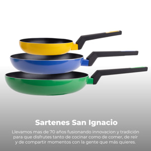 Set 12 piezas, batería de cocina en acero inox(cazoø16 + cacerolas ø18ø20ø24 + lechera ø14x12,5) + set de 3 sartenes (ø18ø22ø26) en aluminio prensado