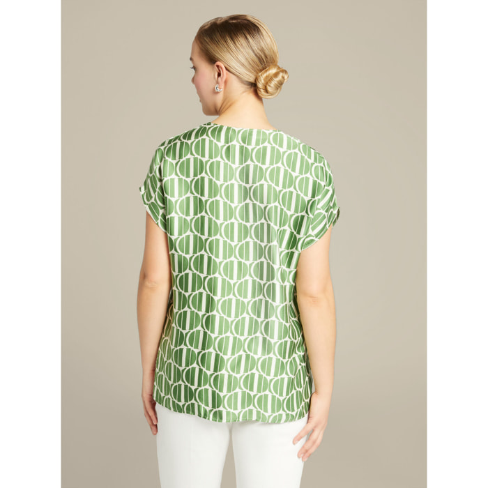 Elena Mirò - Blusa de raso estampado - Verde