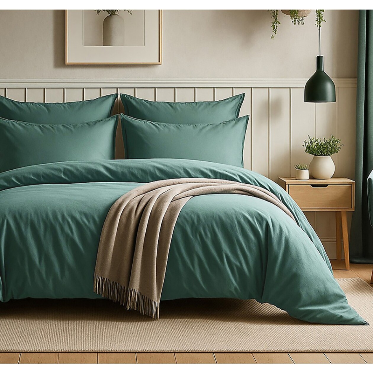 Parure Housse De Couette + 1 taie 100% Coton 57fils Bleu Canard