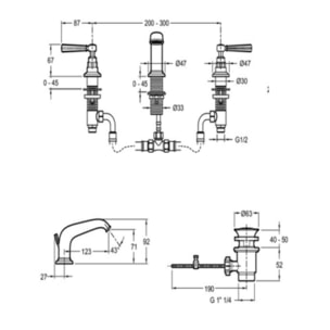 Mélangeur 3 trous Cléo 1889 poignées or beige