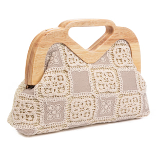 Bisenzio Bolso de mano Mujer. Fabricado en madera natural, algodón y paja trenzada.
