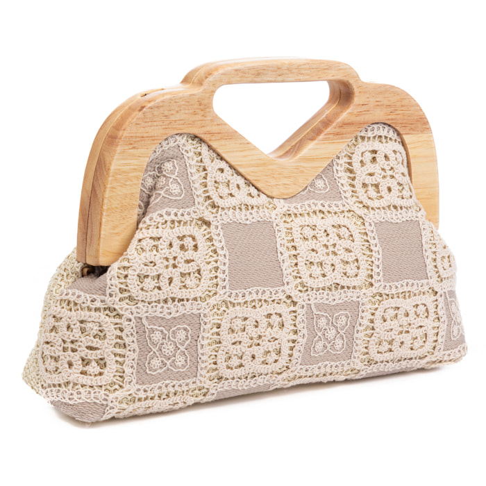 Bisenzio Bolso de mano Mujer. Fabricado en madera natural, algodón y paja trenzada.