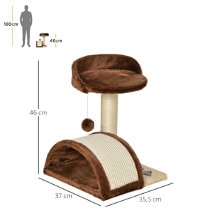 Árbol Rascador para Gatos Pequeño Altura 40 cm de 2 Niveles con Poste Tablero para Rascar Plataformas y Juguete de Bola Colgante 35,5x37x46 cm Marrón