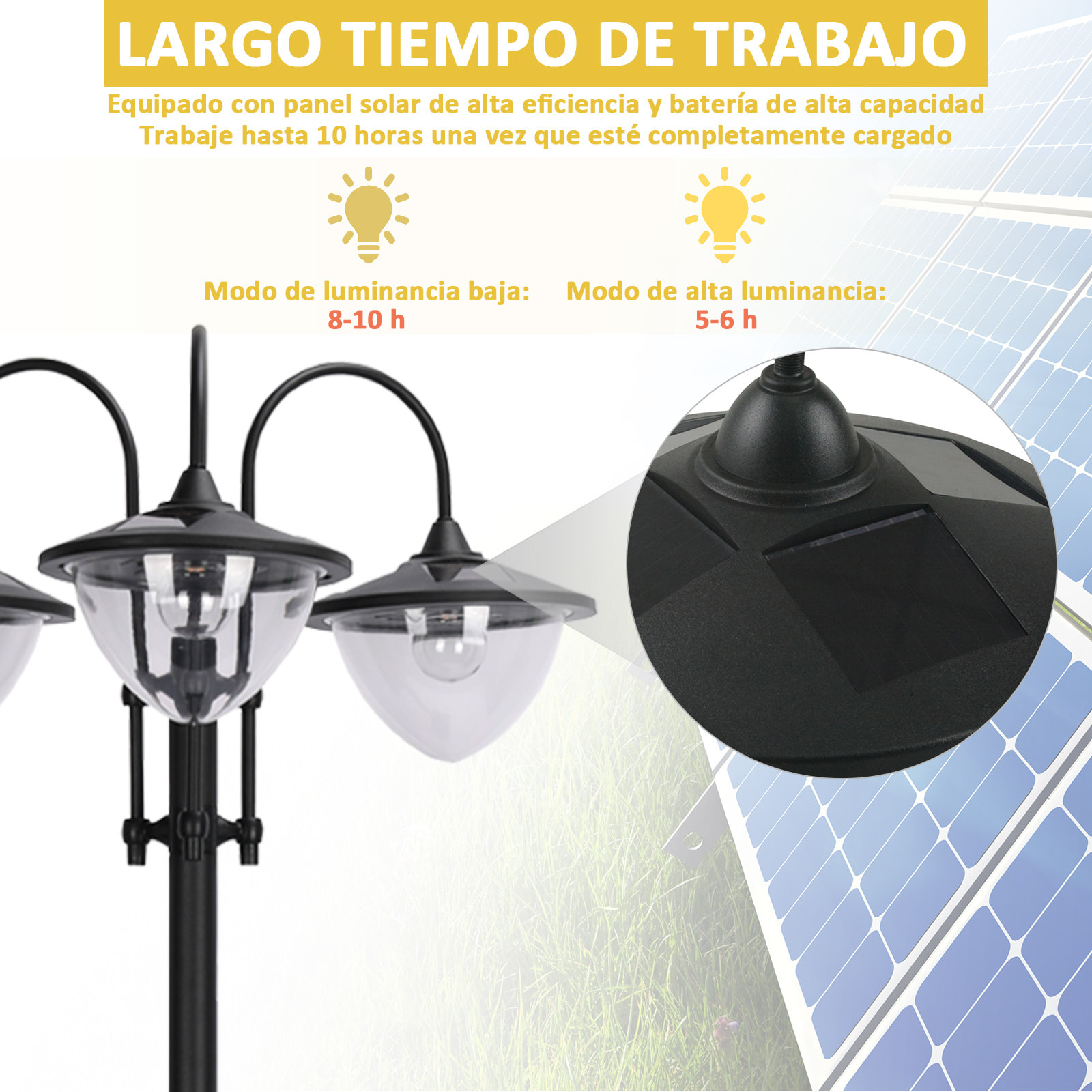 Farol Solar de Jardín 189 cm con 18 Luces LED Blanca Fría 6000K IP44 Base Maceta