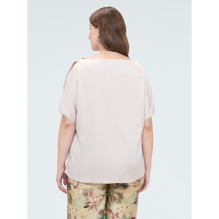Fiorella Rubino - Blusa in raso con scollo a barchetta e cut-out - Rosa cipria