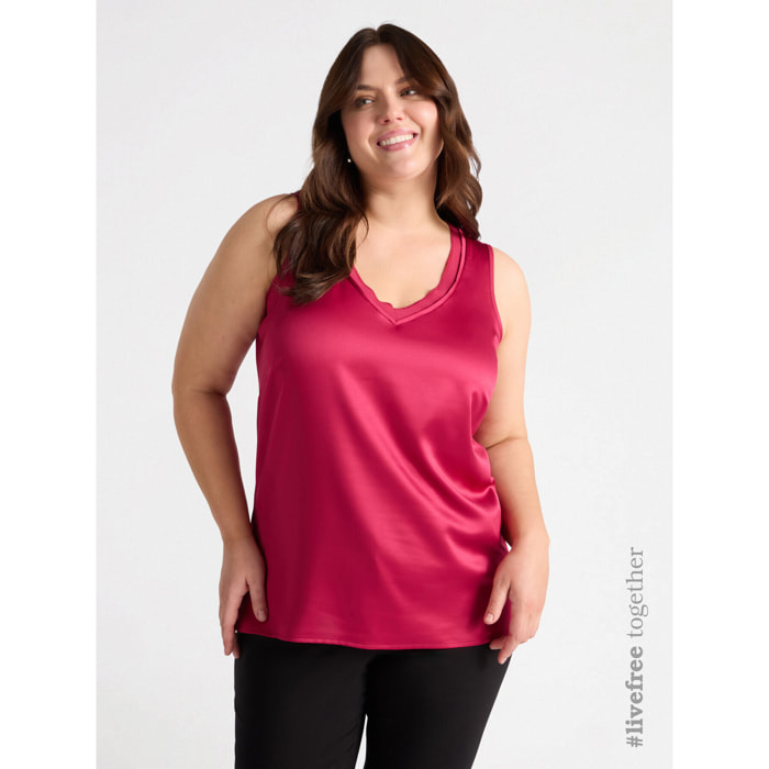 Fiorella Rubino - Top de dos tejidos con escote de pico - Rojo