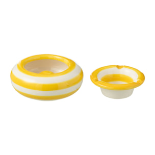 J-Line cendrier Granada Stripes - céramique - blanc/jaune - small