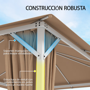 para Jardín 3x4 m, Pabellón de Jardín Gazebo con Techo Ventilado, 4 Paredes Laterales y 4 Mosquiteras, UPF50+, Estructura de Metal, Carpa para Exterior, Terraza, Patio, Caqui