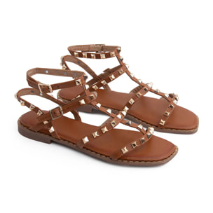 Sandalo gladiator con borchie - CAMMELLO