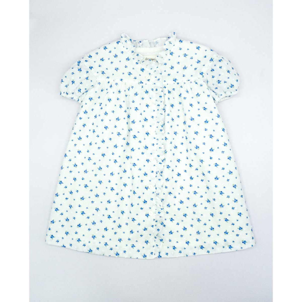 VESTIDO MANGA ABULLONADA PLUMETI FLORES AZUL Y BLANCO