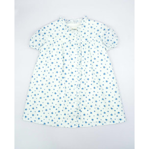 VESTIDO MANGA ABULLONADA PLUMETI FLORES AZUL Y BLANCO