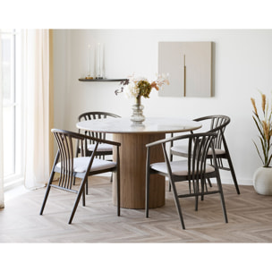Lysa - table à manger plateau effet marbre et pieds effets bois - 4 personnes - Bois / Blanc