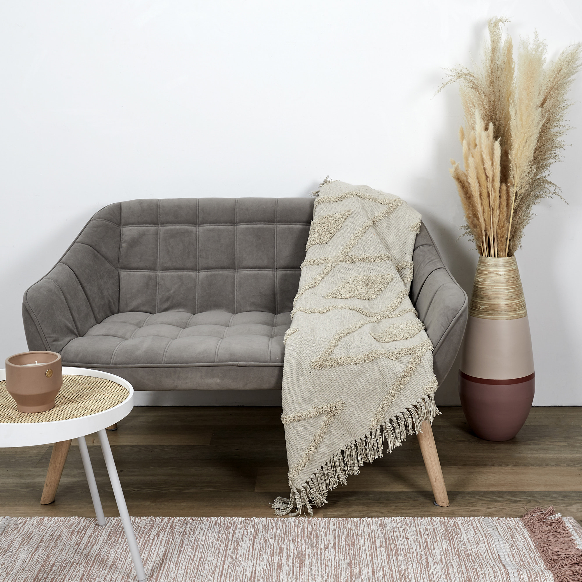 Plaid Ethnique Relief Losange Ecru 120x150cm