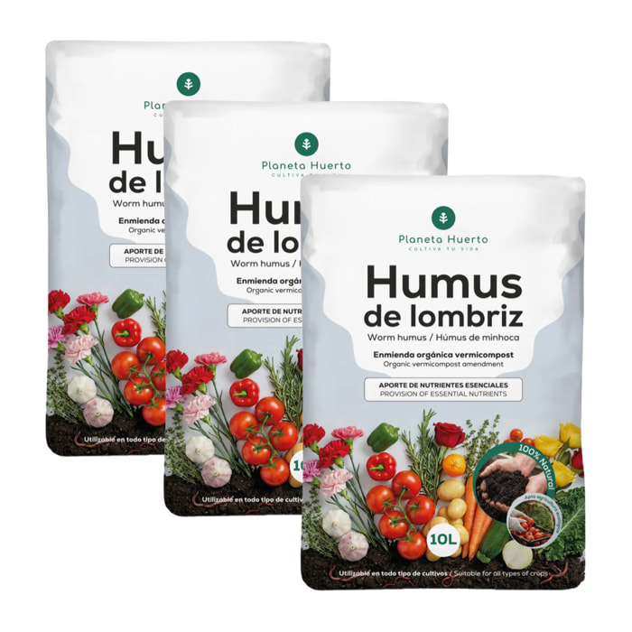 Pack 3x Humus de Lombriz 100% Natural Planeta Huerto 10 L
