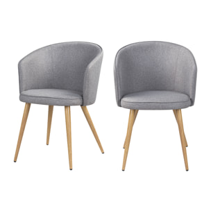 Lot de 2 chaises en tissu gris clair et pieds en métal - Chiara