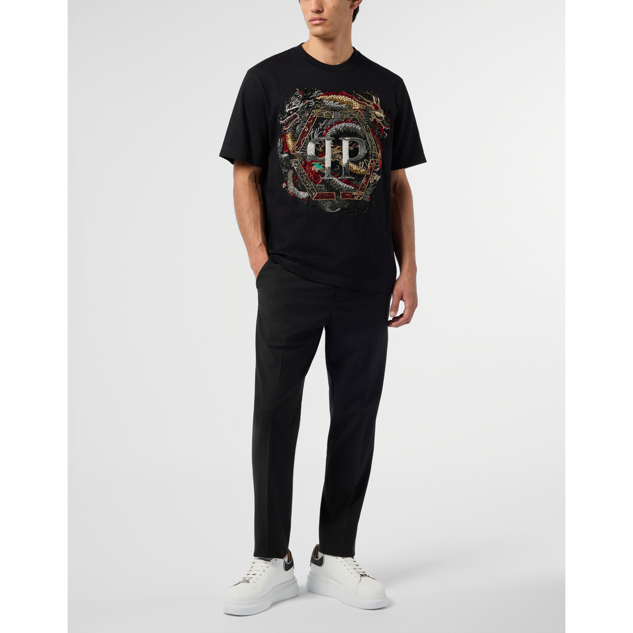PHILIPP PLEIN Round Neck T-Shirt Dragon