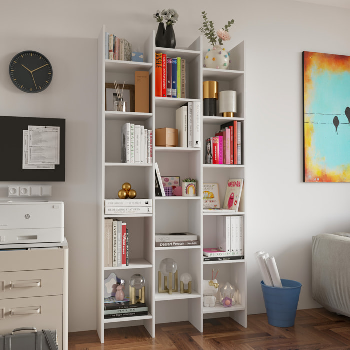 Libreria Marchina Design Cubico Scaffale Mensola Moderna Mobile per Libri con Ripiani per Soggiorno Salotto 192 x 96 x 25 cm Bianco Lucido