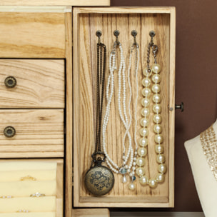 Caja Joyero de Madera de 4 Niveles Joyero Mujer Organizador Grande con 2 Cajones Espejo para Pendientes Anillos Collares Natural