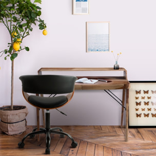 Chaise de bureau pivotante sur roulettes en bois et PU noir - Basile