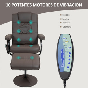 Sillón Relax Reclinable con Reposapiés Sillón de Masaje Eléctrico con 10 Puntos de Masaje Sillón Relax Giratorio con Mando a Distancia para Salón Oficina Marrón