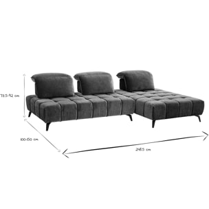 Canapé modulable 4 places avec têtières ajustables en tissu effet velours vert kaki et métal noir OLMO
