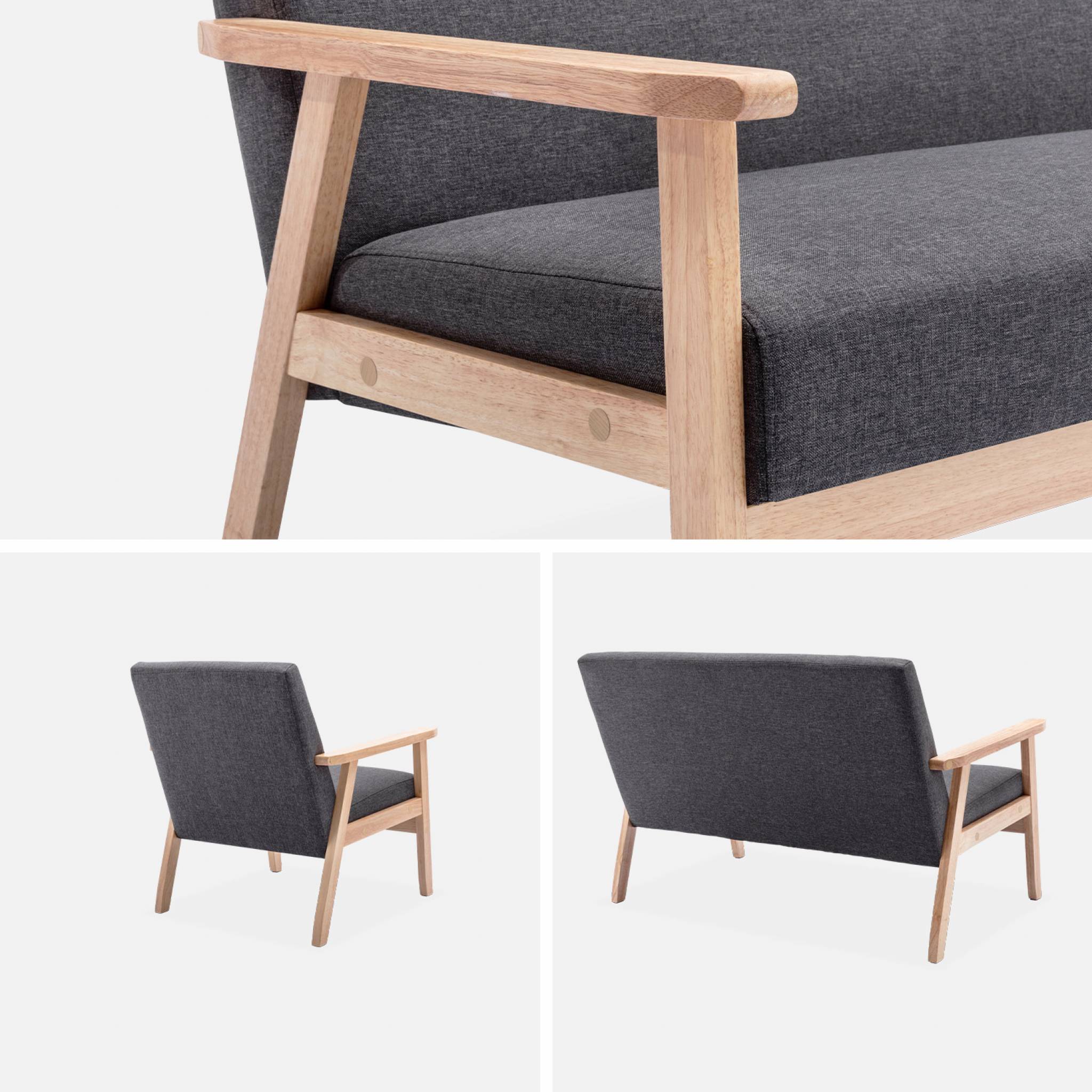 Banquette et fauteuil en bois et tissu gris foncé. Isak. L 114 x l 69.5 x H 73cm