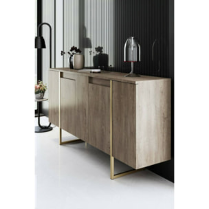 Credenza Dgarzitt, Buffet da soggiorno, Madia da salotto, Dispensa da cucina, 160x35h80 cm, Noce e Oro