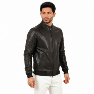 Giubbino in vera pelle di vitello Nero-Slim Fit
