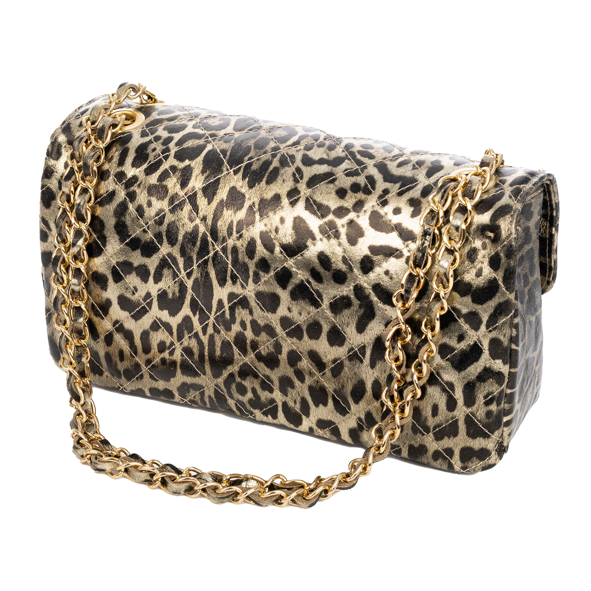 Caeli bolso de hombro Mujer. Piel auténtica Gamuza acolchada, animal print leopardo, lacado brillante.
