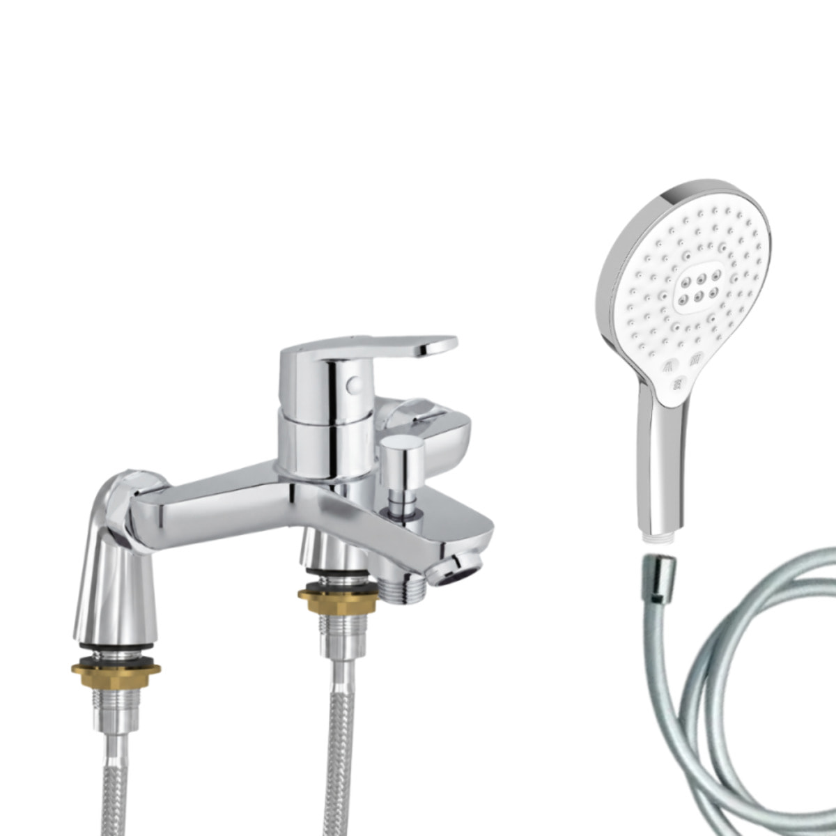 Mitigeur baignoire Aimé + pommeau de douche Metro signature + flexible de douche lisse + colonnettes Idro'Flex